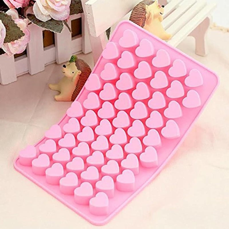 Showay 55 Hole Heart Shape Love Candy Silicone Decorating Mold Ice Cube Tray Silicone Chocolate Sugar Paste Tool Cookie Muffin Baking Pan, Pink - Image 3