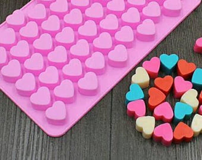 Showay 55 Hole Heart Shape Love Candy Silicone Decorating Mold Ice Cube Tray Silicone Chocolate Sugar Paste Tool Cookie Muffin Baking Pan, Pink - Image 4