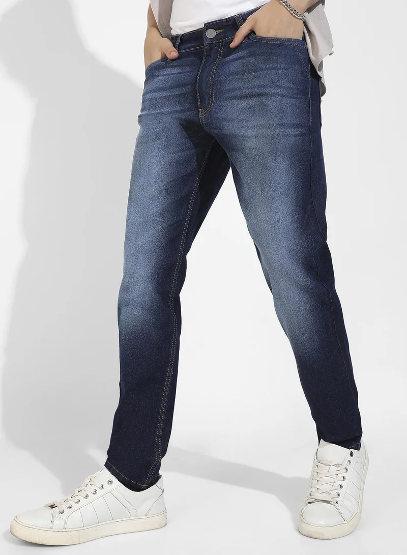 Men's Dark Blue Rolled Hem Denim Jeans