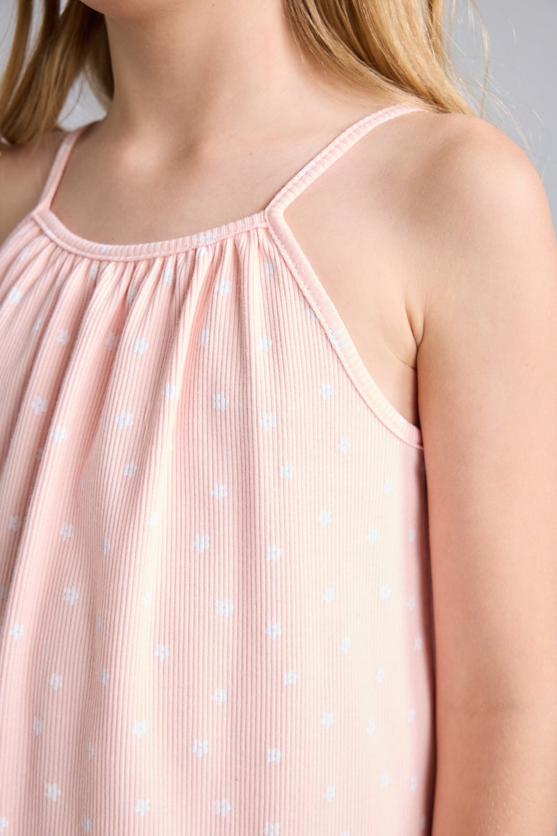 DeFacto Pink Girl Girl Patterned Strappy Ribbed Light Pink Dress Casual - Image 4