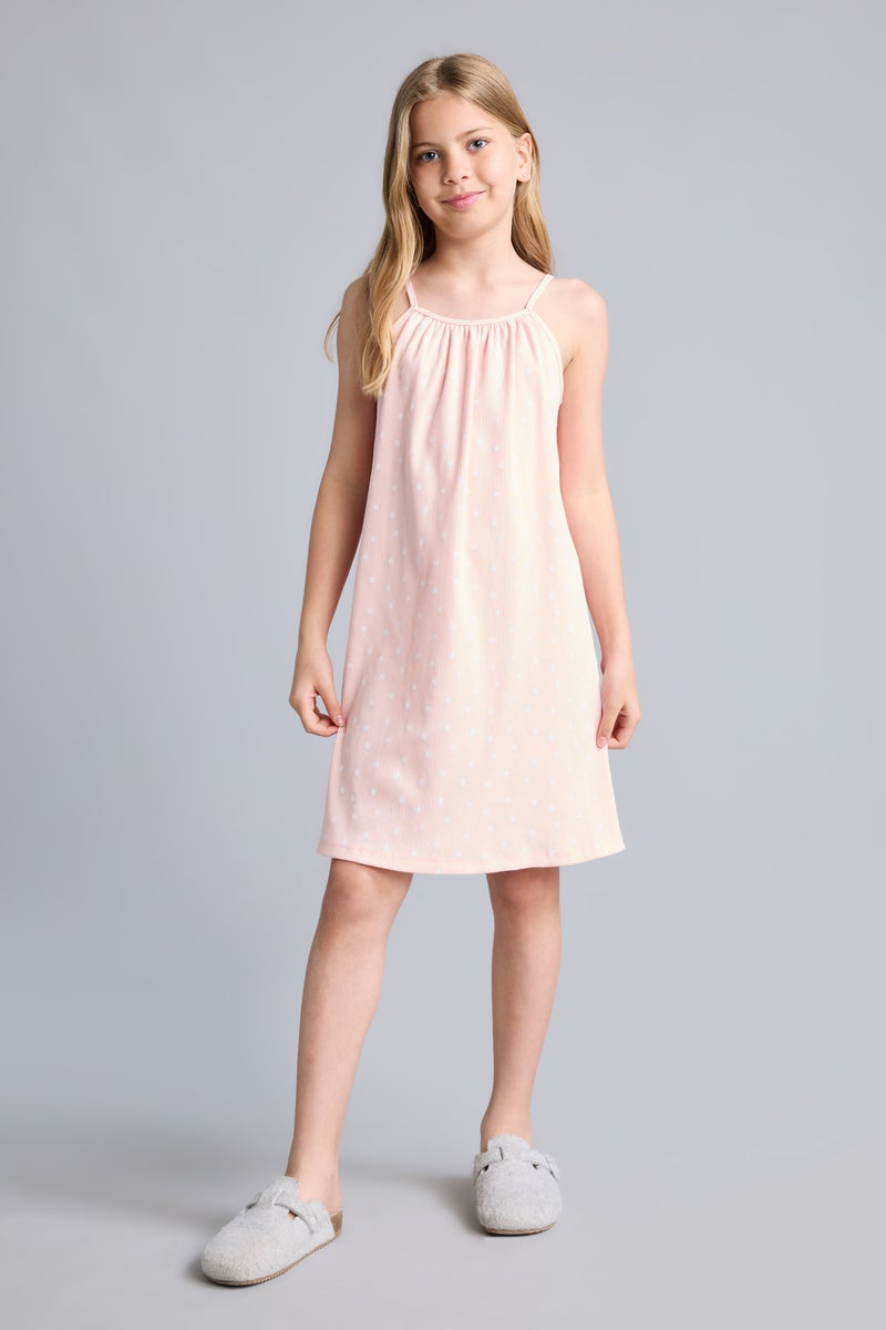 DeFacto Pink Girl Girl Patterned Strappy Ribbed Light Pink Dress Casual - Image 1