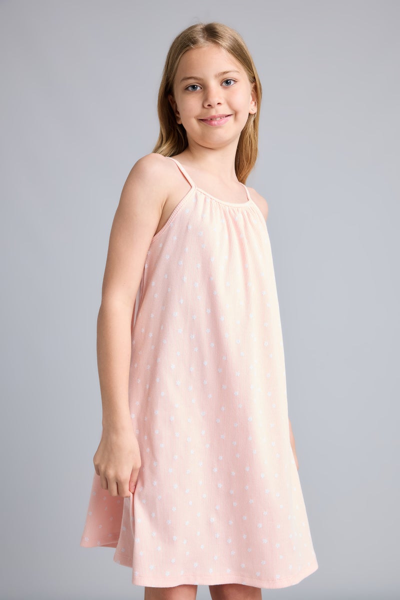 DeFacto Pink Girl Girl Patterned Strappy Ribbed Light Pink Dress Casual - Image 3
