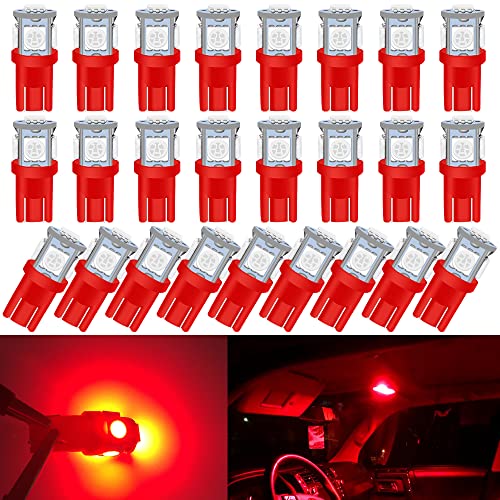 UNXMRFF 25-Pack 194 LED Light Bulb, Super Bright T10 LED Bulb Red, 2825 Bulb 5050 Chipset 5-SMD, W5W 168 LED Bulbs Replacement for 12V Car Interior Dome Map Door Courtesy License Plate Lights - Image 1