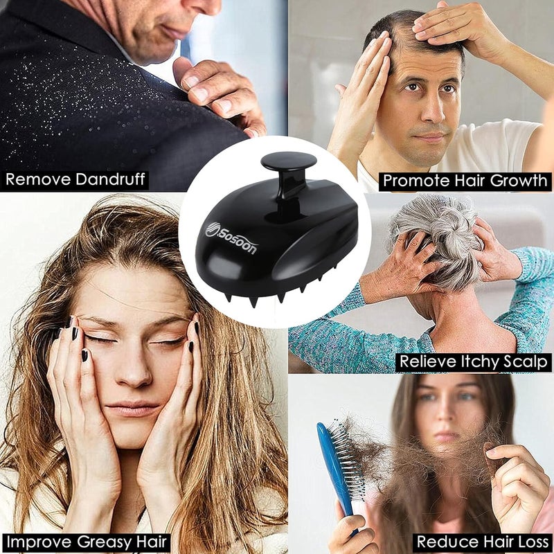 Sosoon Scalp Massager Shampoo Brush, Hair Scalp Scrubber Shower Hair Brush Head Massager for Stress Relax Hair Growth, Dandruff Brush Scalp Exfoliator for Women Men Kids Pets, Black - Image 5