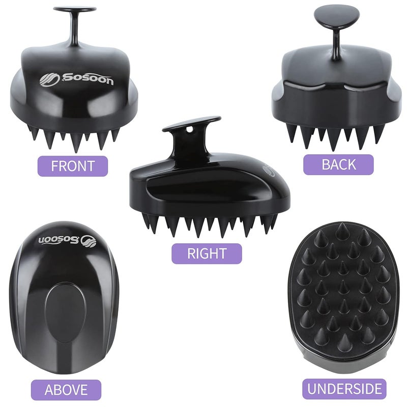 Sosoon Scalp Massager Shampoo Brush, Hair Scalp Scrubber Shower Hair Brush Head Massager for Stress Relax Hair Growth, Dandruff Brush Scalp Exfoliator for Women Men Kids Pets, Black - Image 2