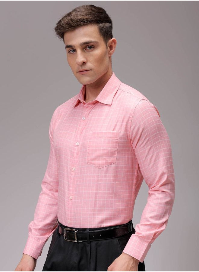 The Indian Garage Co Men Slim Fit Checkered Full Sleeves Cutaway Collar Formal Shirt  - Image 2