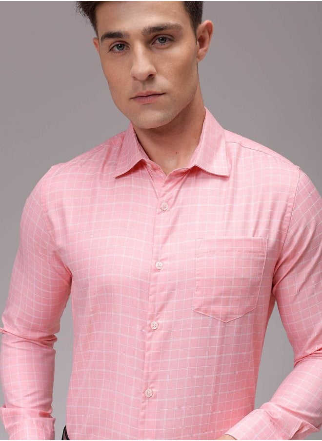 The Indian Garage Co Men Slim Fit Checkered Full Sleeves Cutaway Collar Formal Shirt  - Image 1
