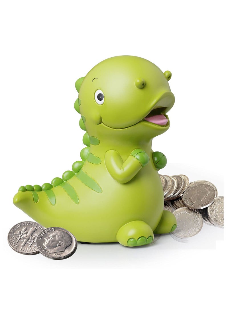 KASTWAVE Dinosaur Piggy Bank for Kids Boys Girls, Large Size Resin Coin Bank, Money Saving Bank for Boys Girls, Great Gifts for Birthday, Baby Shower, Cute Room Decor, Green - Image 1