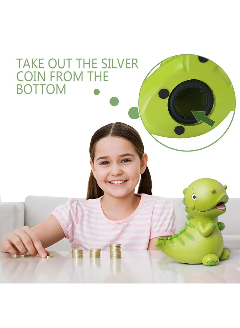 KASTWAVE Dinosaur Piggy Bank for Kids Boys Girls, Large Size Resin Coin Bank, Money Saving Bank for Boys Girls, Great Gifts for Birthday, Baby Shower, Cute Room Decor, Green - Image 4