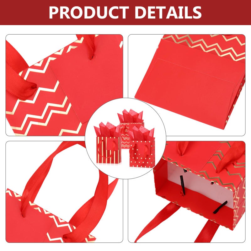Tenare 12 Pcs Small Gift Bags Mini Metallic Paper Bag Bulk Tiny with Handle Tissue Paper for Gift Wrapping Happy Valentines Day Chinese New Year Birthday Party(4 x 2.75 x 4.5 Inch,Red Gold) - Image 3