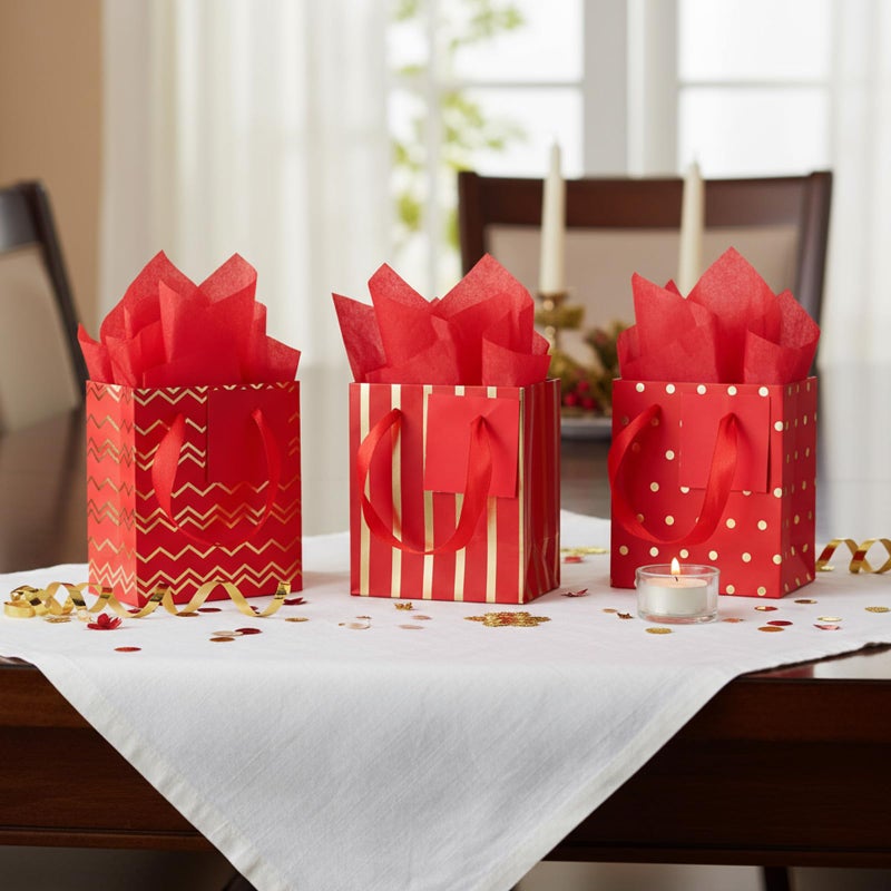 Tenare 12 Pcs Small Gift Bags Mini Metallic Paper Bag Bulk Tiny with Handle Tissue Paper for Gift Wrapping Happy Valentines Day Chinese New Year Birthday Party(4 x 2.75 x 4.5 Inch,Red Gold) - Image 4