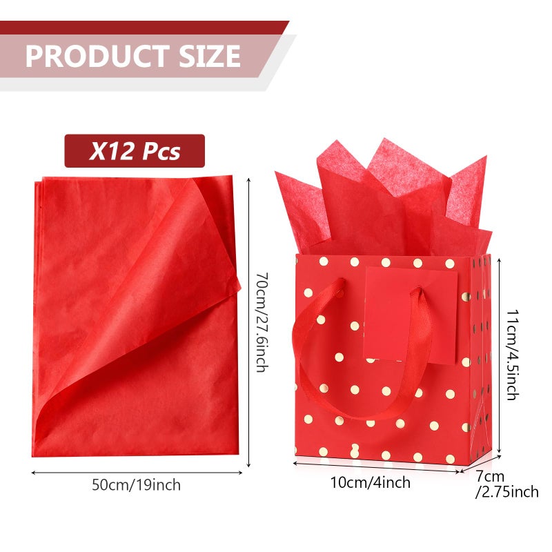 Tenare 12 Pcs Small Gift Bags Mini Metallic Paper Bag Bulk Tiny with Handle Tissue Paper for Gift Wrapping Happy Valentines Day Chinese New Year Birthday Party(4 x 2.75 x 4.5 Inch,Red Gold) - Image 2