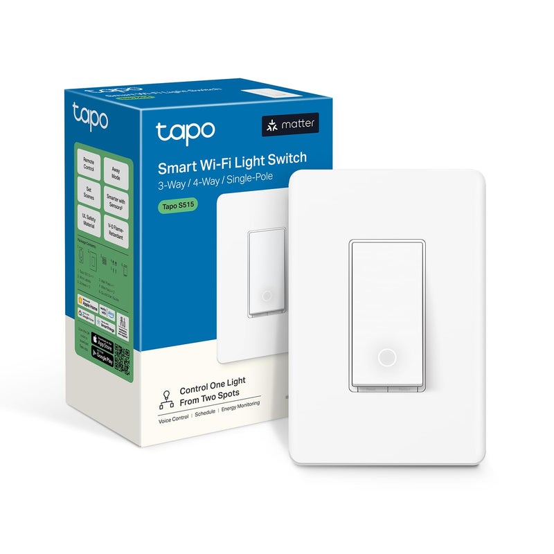 TPLink Tapo Smart Switch SinglePole3Way4Way Matter Compatible Energy Monitoring Neutral Wire Required Works with Alexa Siri Google Home SmartThings UL Certified 24GHZ WiFi Tapo S515