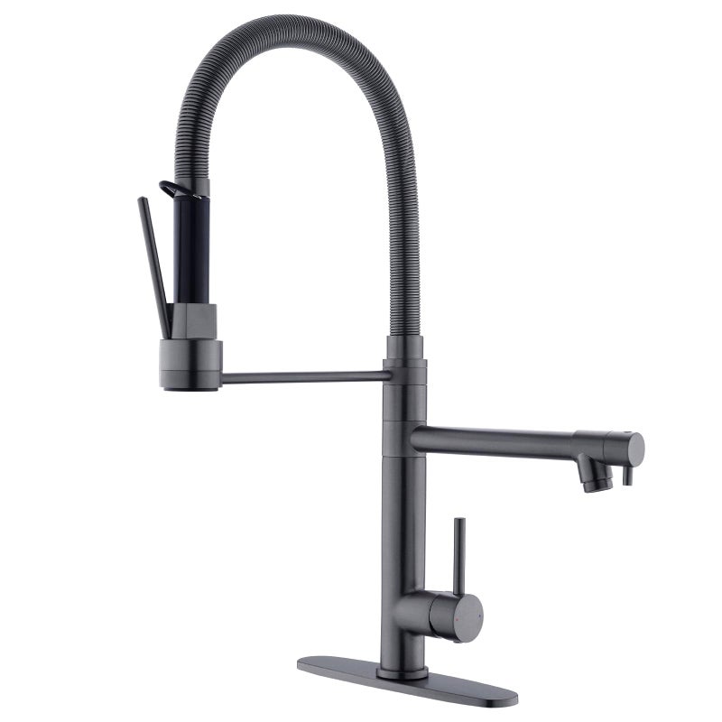 GIMILI Black Stainless Commercial Kitchen Faucet with Pull Down Sprayer DoubleHeaded Kitchen Faucets with Deck Plate - Image 2