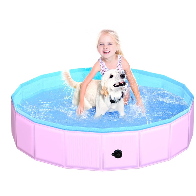 CACSPS 2025 Updated Foldable Dog Pool, 47" x 12" Kiddie Pool with Hard Plastic, Non-Slip Dog Bath Tub for Outdoor Backyard, Collapsible Dog Swimming Pool for Kids Dogs Pets (Pink) - Image 1