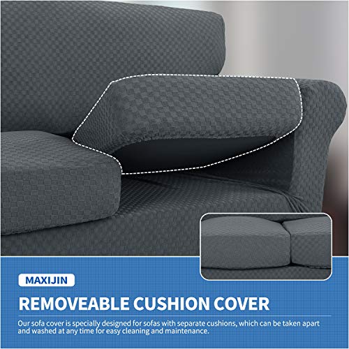MAXIJIN 4 Piece Jacquard Extra Large Couch Covers for 3 Cushion Couch Super Stretch Non Slip Couch Cover for Dogs Pet Friendly Sofa Slipcover Furniture Protector (Oversized Sofa, Dark Gray) - Image 4