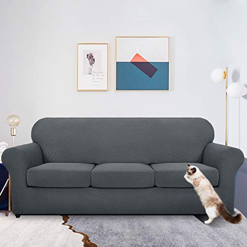 MAXIJIN 4 Piece Jacquard Extra Large Couch Covers for 3 Cushion Couch Super Stretch Non Slip Couch Cover for Dogs Pet Friendly Sofa Slipcover Furniture Protector (Oversized Sofa, Dark Gray) - Image 2
