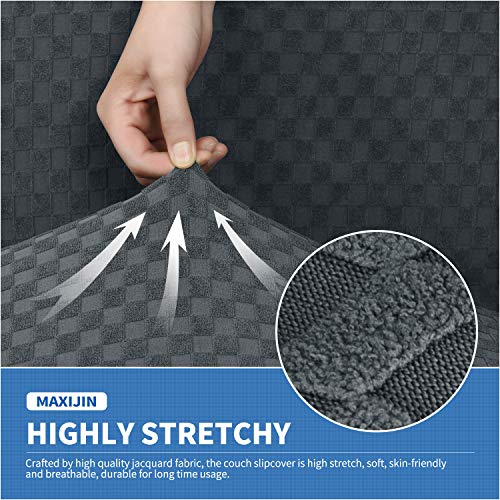 MAXIJIN 4 Piece Jacquard Extra Large Couch Covers for 3 Cushion Couch Super Stretch Non Slip Couch Cover for Dogs Pet Friendly Sofa Slipcover Furniture Protector (Oversized Sofa, Dark Gray) - Image 5
