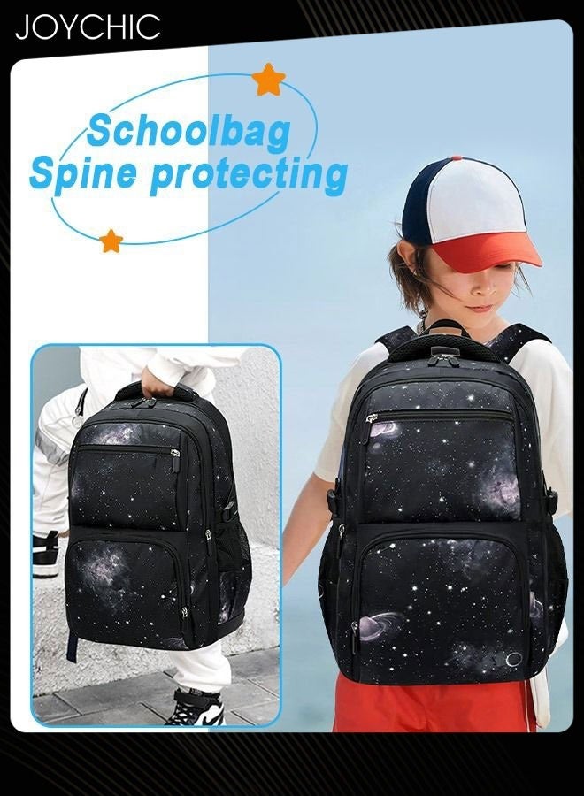 جوي شيك Casual Primary Junior School Backpacks Durable Lightweight School Bag Breathable Daypack Set Space Starry Sky Knapsack with Lunch Bag - Image 2
