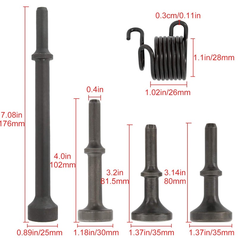 YaeKoo 5 Pcs Smoothing Air Hammer Tool Kit Pneumatic Chisel Bits Accessories 0.401'' (10mm) Shank Air Hammer Extended Length With Spring - Image 2