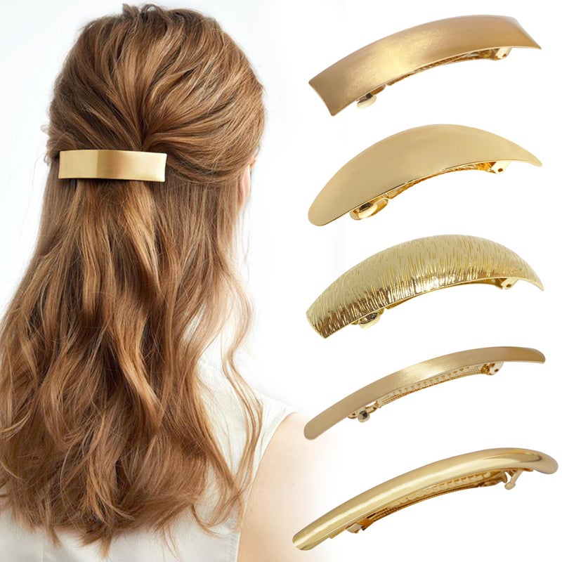 DeD Pack of 5 Women Hair Clips Metal Hair Pins Simple Retro Large Hair Barrettes French Clip Barrettes For Women Lady(Gold) - Image 1