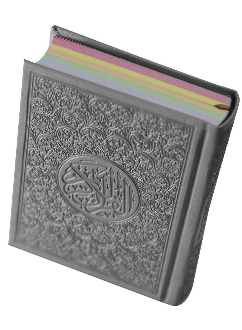 القرآن الكريم غلاف جلدي بخط واضح، ورق ملون. مصحف ملون، خط واضح حجمصغير10*14 سم -رمادي - Image 2