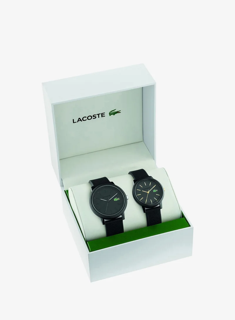 Lacoste Watches Unisex 12.12 Collection Analog Quartz Movement Giftset With Black Silicone Strap - 2070021