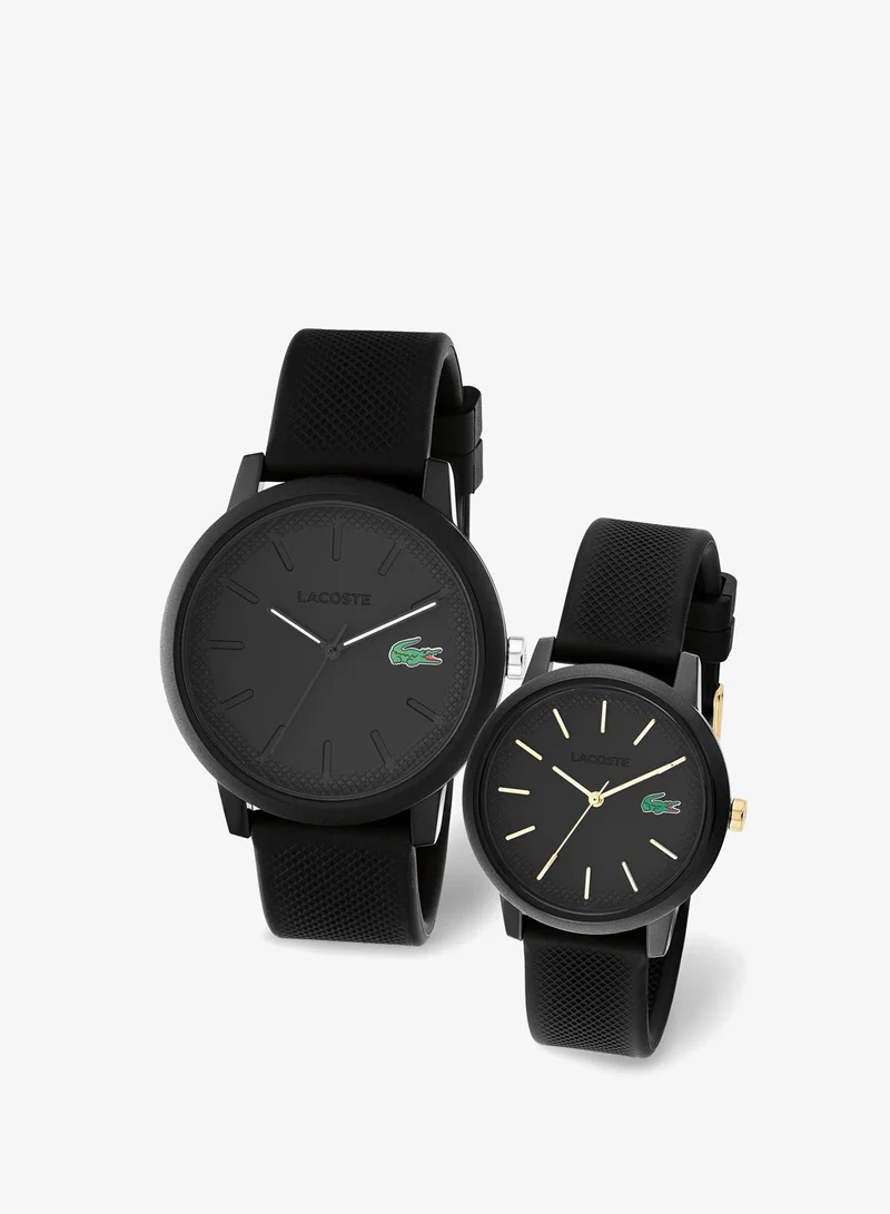 Lacoste Watches Unisex 12.12 Collection Analog Quartz Movement Giftset With Black Silicone Strap - 2070021