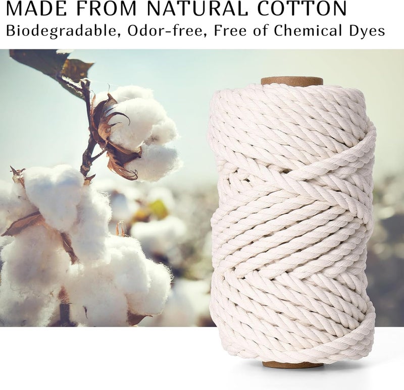Ai-Fun Macrame Cord 8mm X 33yards, Natural Cotton Macrame Rope - 4 Strands Twisted Macrame Cotton Cord for Wall Hanging, Plant Hangers, Crafts, Gift Wrapping and Wedding Decorations (8mmX33yd) - Image 2