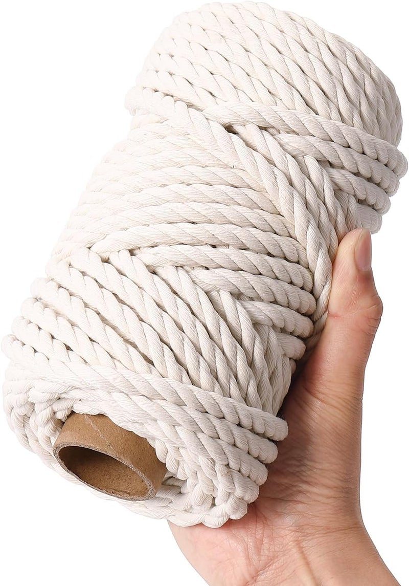 Ai-Fun Macrame Cord 8mm X 33yards, Natural Cotton Macrame Rope - 4 Strands Twisted Macrame Cotton Cord for Wall Hanging, Plant Hangers, Crafts, Gift Wrapping and Wedding Decorations (8mmX33yd) - Image 1