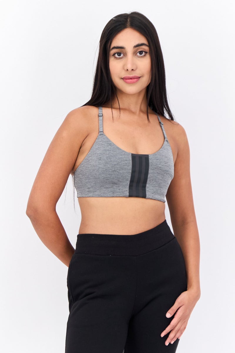 Adidas Women Brand Logo Padded Sports Bra, Heather Grey - Image 1