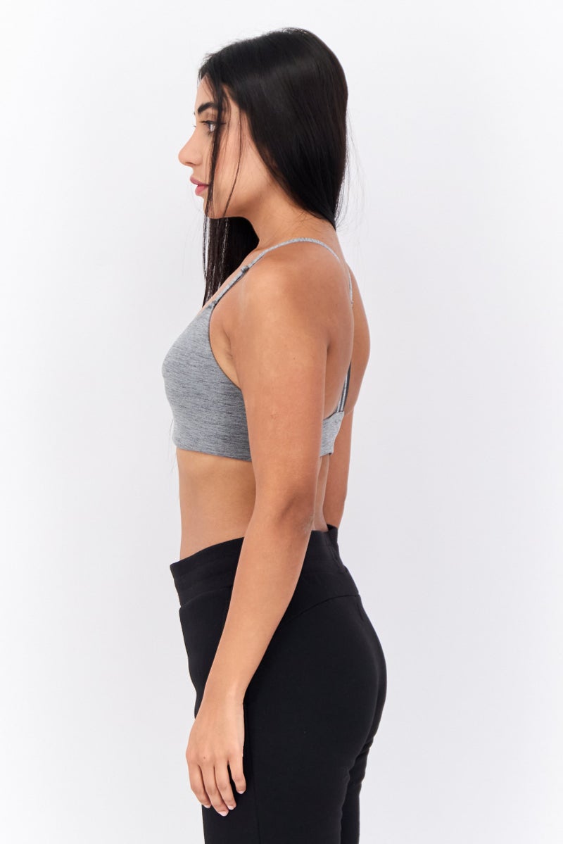 Adidas Women Brand Logo Padded Sports Bra, Heather Grey - Image 3