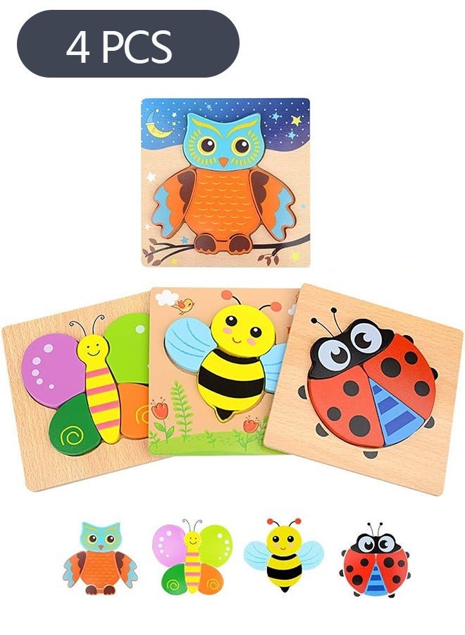 4-Piece Wooden Toddler Puzzles ,Cartoon Animal Colorful Jigsaw Puzzles for Toddler Wooden Puzzle Early Educational Toy for Boys Girls - Image 1