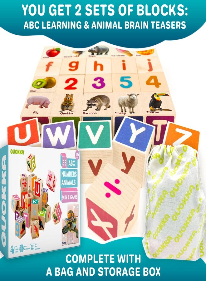 QUOKKA Montessori Wooden Blocks for Toddlers 1-3 - 35 Realistic ABC Learning Baby Blocks for Kids 3-5 Year Olds - Stacking Alphabet Wood Toys for 2-4 yo - Learn Letters Numbers - Image 4