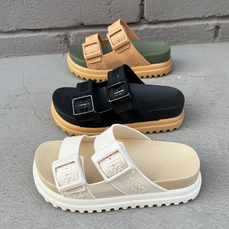 Summer Melissa Women'S Shoes Platform Sandals Slides Double Buckle Jelly Shoes Casual Sandals - Image 2