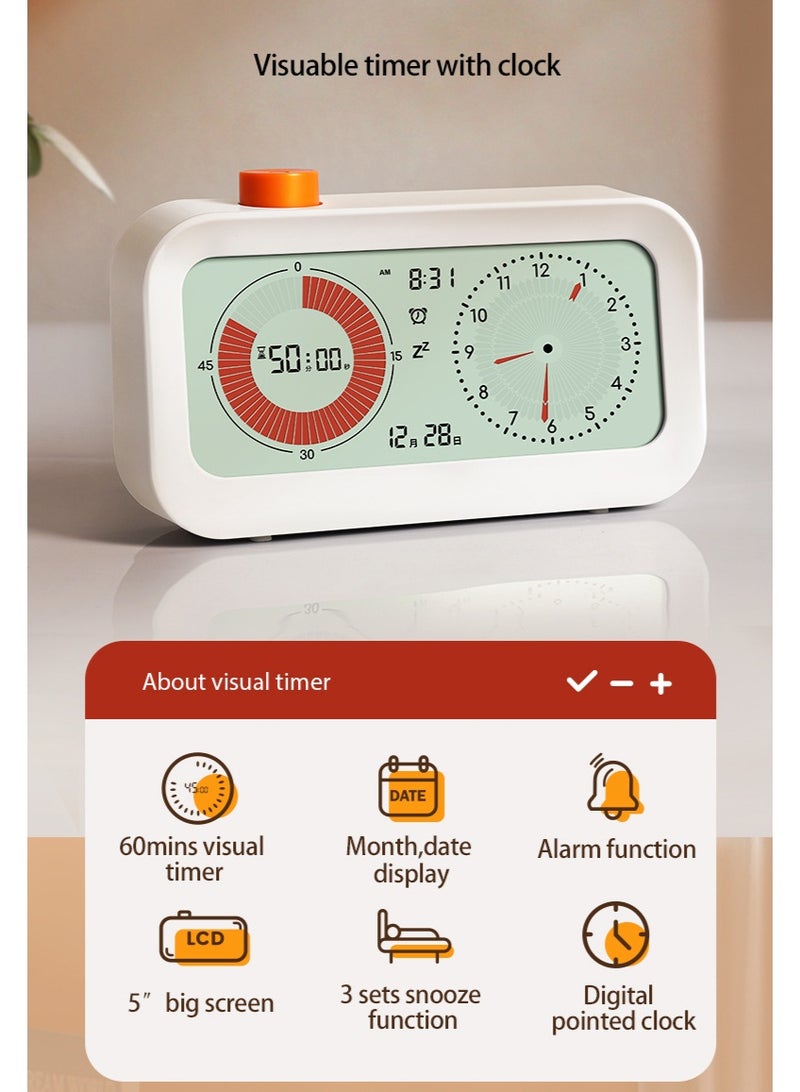 Digital Desktop Alarm Clock with Dual Visual Timer, 60-Minute Countdown, Large LCD Display, Silent Operation, Snooze Function, Wide-Angle Screen, Ideal for Study, Work, Office & Home - Image 2