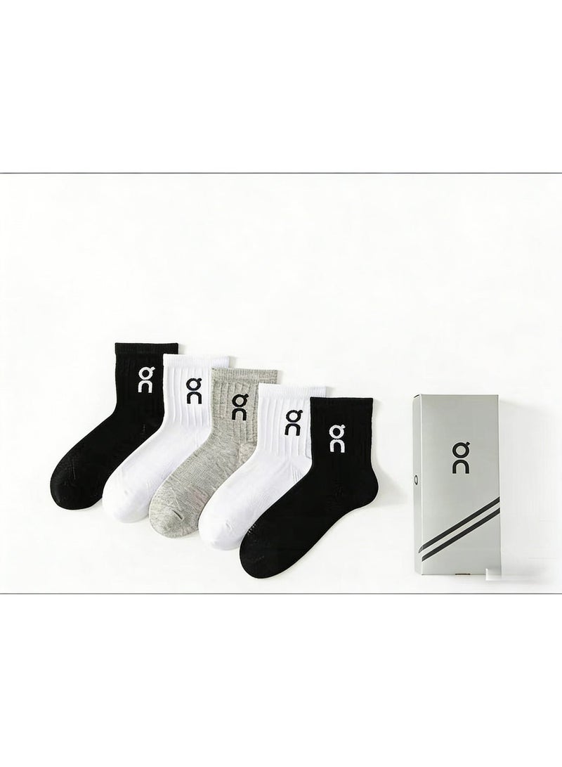 ON pure cotton mid-calf socks, classic colors - 5 pairs per pack, gift box packaging - Image 1