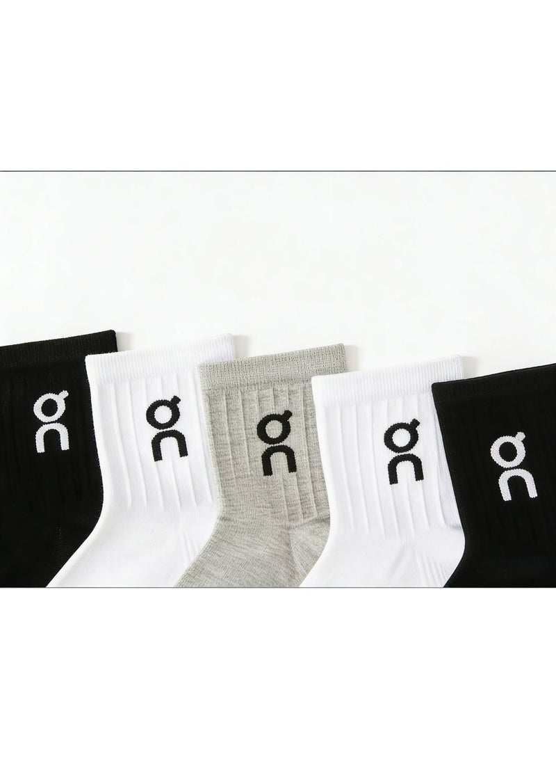 ON pure cotton mid-calf socks, classic colors - 5 pairs per pack, gift box packaging - Image 2