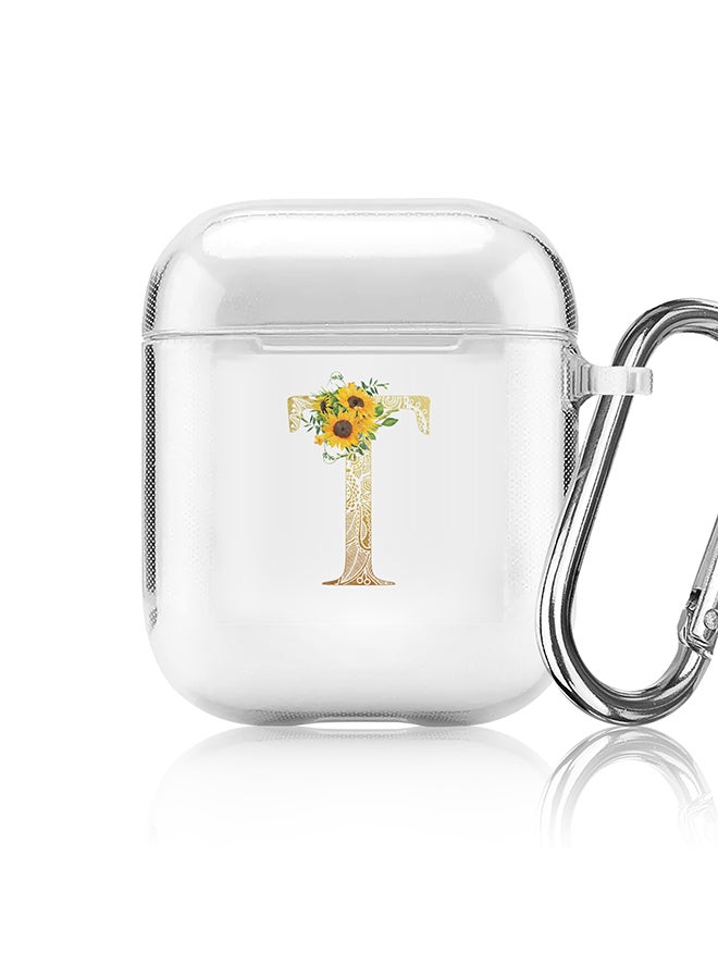 Stylizedd Classic Clear printed Case for Apple Airpods 2 / 1 Soft TPU Gel Thin Transparent Flexible Cover - Custom Monogram Initial Letter Mandala Floral Pattern Alphabet - T (Clear )  - Image 1