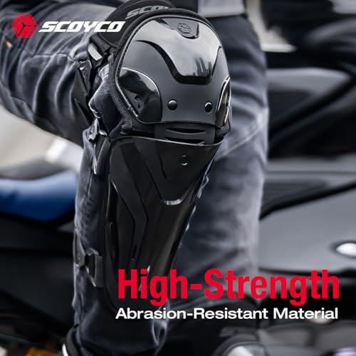 Scoyco Motorcycle Knee Guards – Adjustable Protective Pads for Motocross, Road Cycling – TPU Armor Knee Guards with Breathable Mesh Protective Gear (Black, 1 Pair) - Image 4