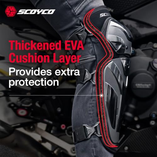 Scoyco Motorcycle Knee Guards – Adjustable Protective Pads for Motocross, Road Cycling – TPU Armor Knee Guards with Breathable Mesh Protective Gear (Black, 1 Pair) - Image 5