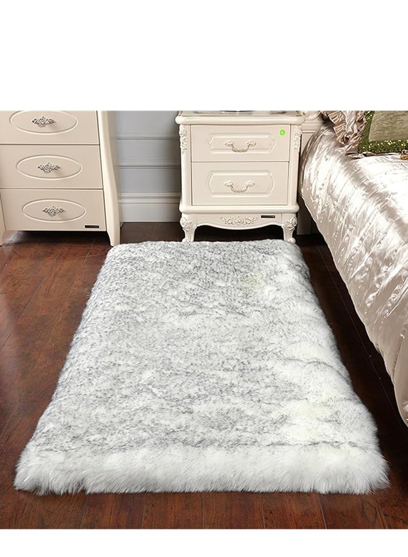 Soft Carpet, Rectangle Faux Fur Rug Floor Mats, Nursery Throw Rugs, Comfortable Large Rugs Indoor Modern Home Decor Floor Carpet for Bedroom Floor Sofa Living Room Balcony (60*90cm White B) - Image 1