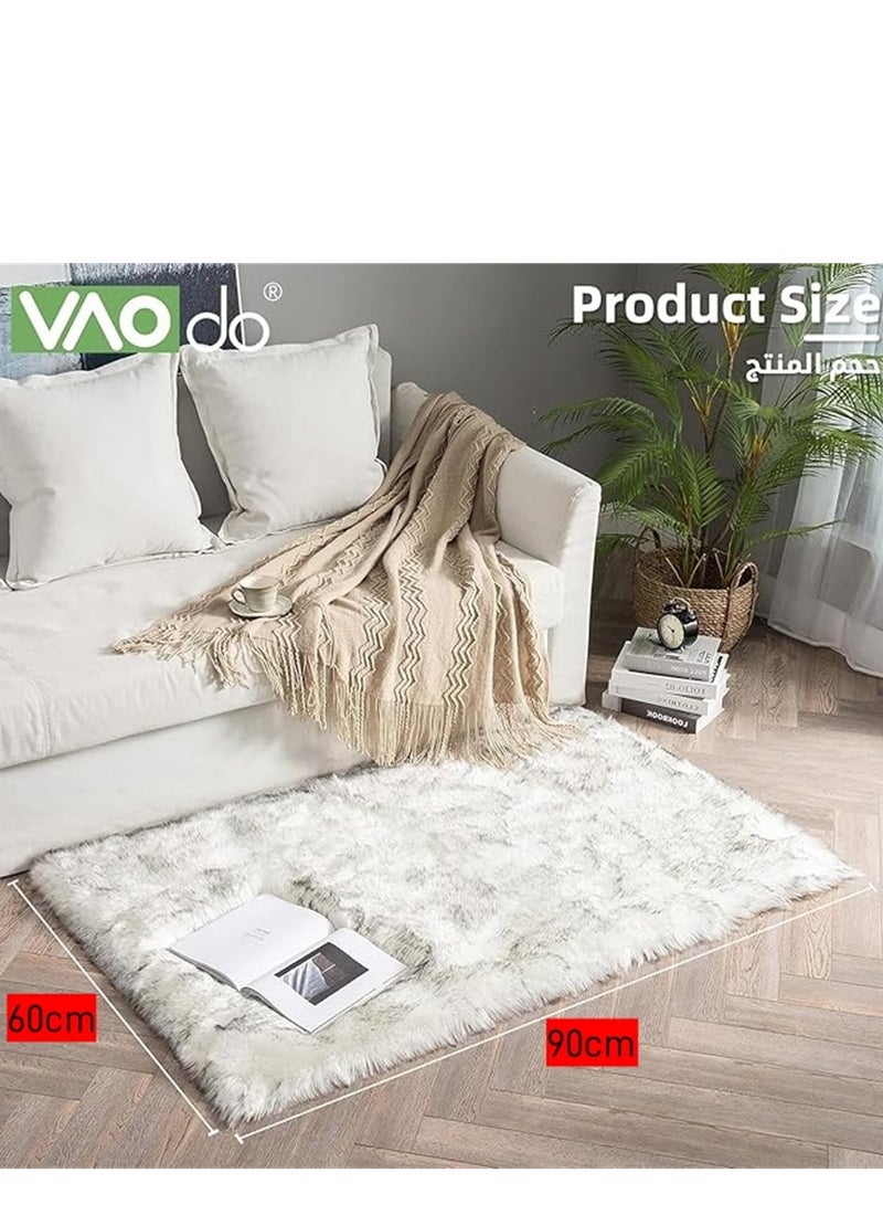 Soft Carpet, Rectangle Faux Fur Rug Floor Mats, Nursery Throw Rugs, Comfortable Large Rugs Indoor Modern Home Decor Floor Carpet for Bedroom Floor Sofa Living Room Balcony (60*90cm White B) - Image 2