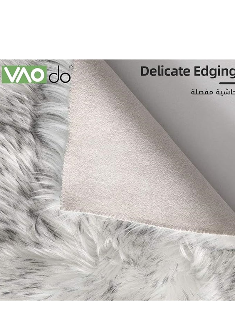 Soft Carpet, Rectangle Faux Fur Rug Floor Mats, Nursery Throw Rugs, Comfortable Large Rugs Indoor Modern Home Decor Floor Carpet for Bedroom Floor Sofa Living Room Balcony (60*90cm White B) - Image 3