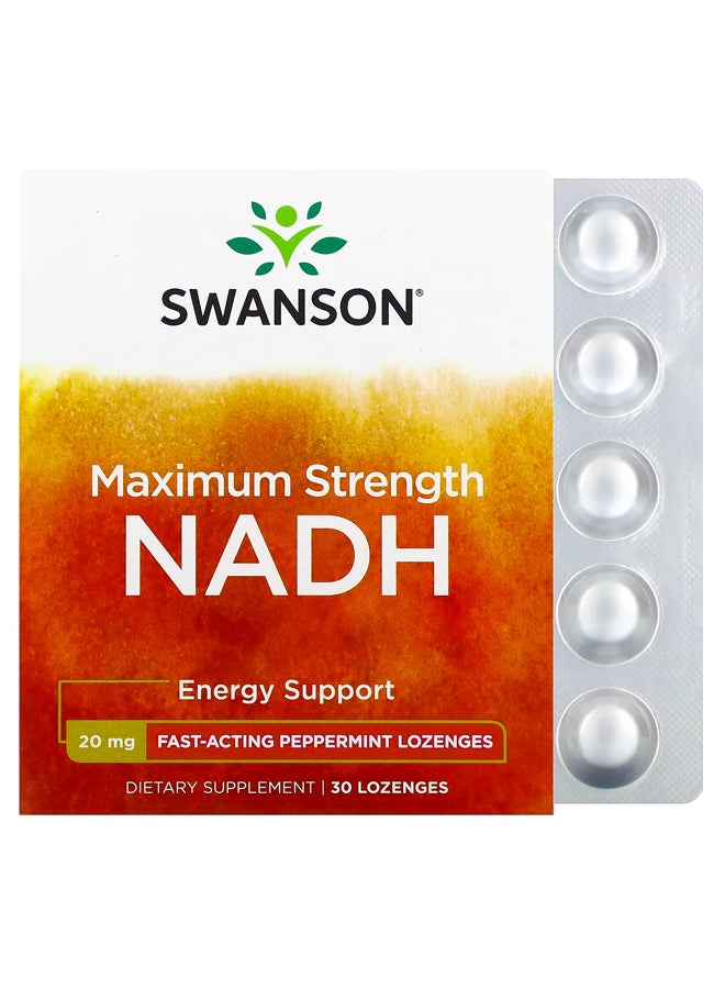 سوانسون القوة القصوى لنيكوتيناميد أدينين ثنائي النيوكليوتيد بالهيدروجين (NADH)، نعناع بنكهة الفلفل، 20 ملجم، 30 قرص استحلاب