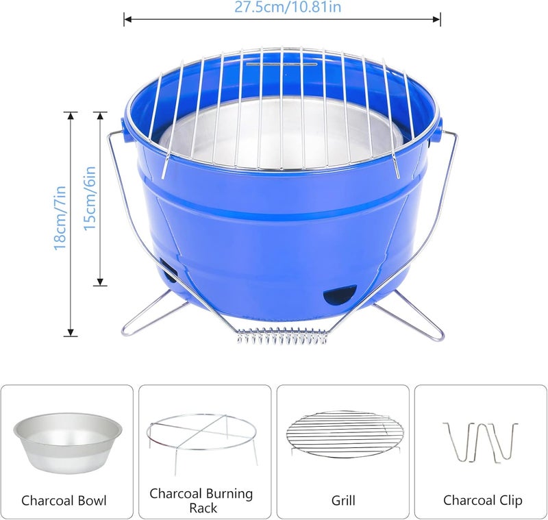 Uten Portable BBQ Grill, Premium Charcoal Grill Table Grill Stainless Steel Barbecue Charcoal Grill for Outdoor Camping Blue - Image 5