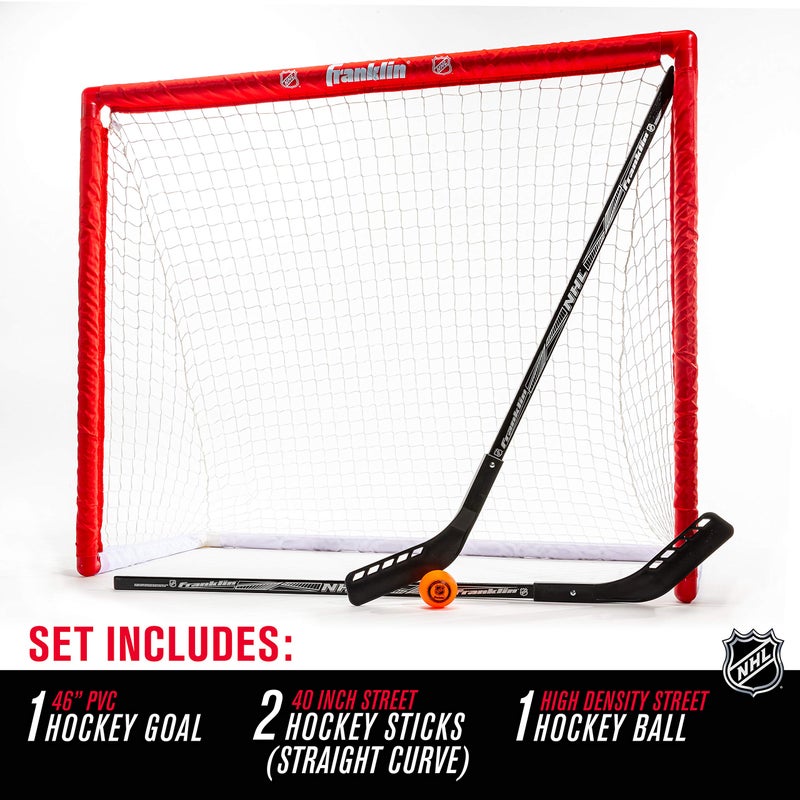 Franklin Sports NHL Youth Street Hockey Set - (2) Kids Junior Hockey Sticks, PVC Goal + Roller Hockey Ball Included - Indoor + Outdoor Net - 46", Red - Image 3