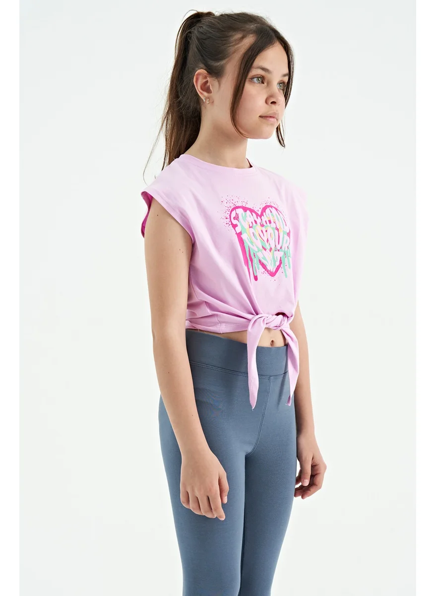 تومي لايف Pink Heart Printed Front Knot Detailed Comfortable Form Girls T-Shirt - 75114