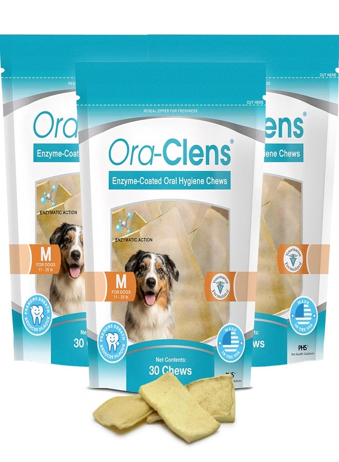 Ora-Clens Oral Hygiene Chews for Medium Dogs - Enzymatic Dental Treats for Daily Oral Care, Helps Clean Teeth & Freshen Breath, Supports Plaque & Tartar Control - 30 Chews (3 Pack) - Image 1