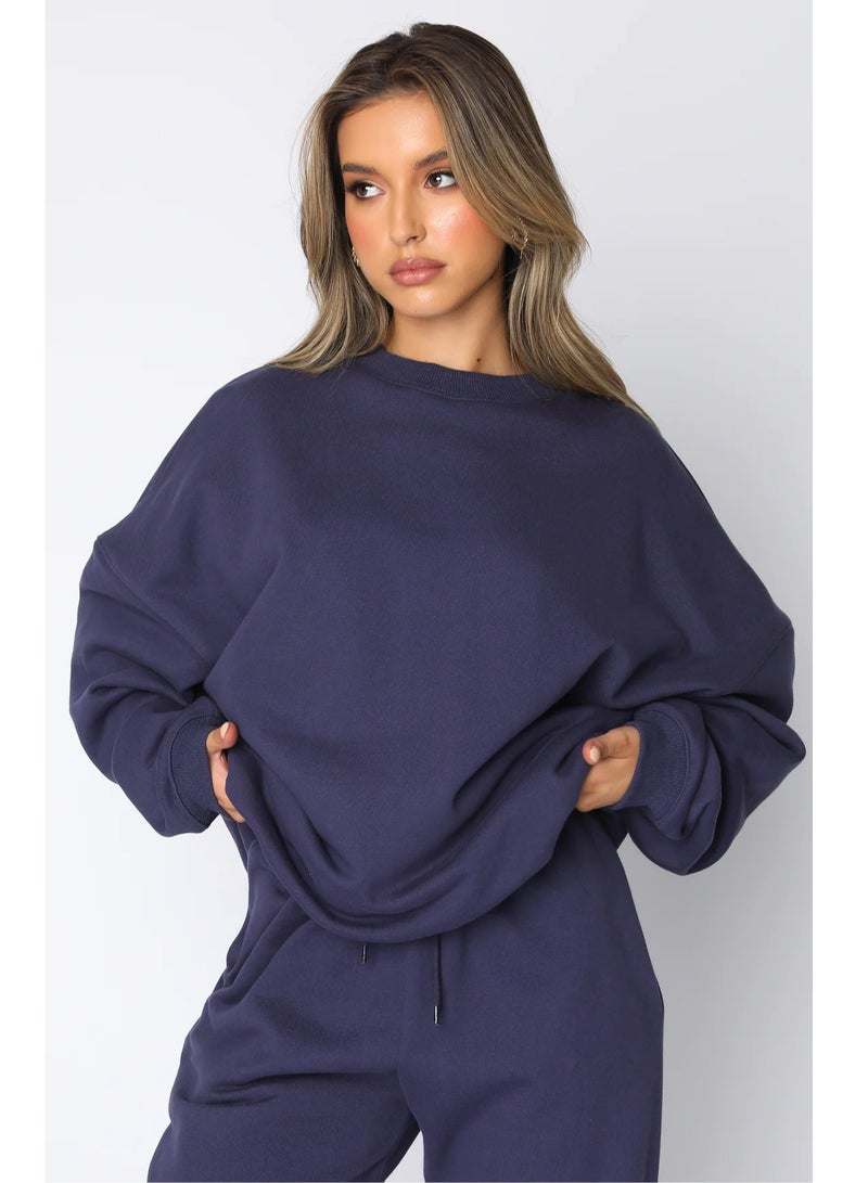 NIBEMINENT Solid Casual Two-piece Set, Long Sleeve Crew Neck Sweatshirt & Drawstring Waist Jogger Pants Outfits, Women's Clothing  - Image 1